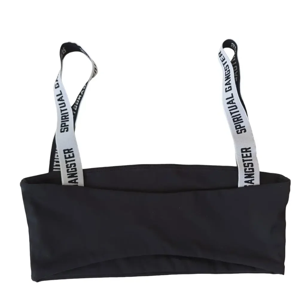 Spiritual Gangster Women's‎ Bra Spellout Logo Black White Small Swim Bikini Top